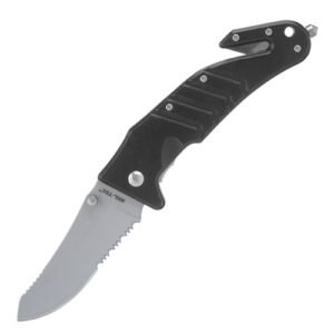 mil tec cuchillo de rescate plegable con cortador de correa negro 15321002