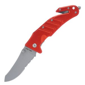 mil tec cuchillo de rescate plegable con cortador de correa rojo 15321010