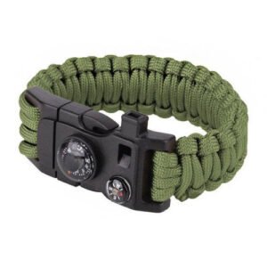 101 inc. pulsera de supervivencia con brújula, termómetro, silbato y pedernal 9" verde od jyfpb02